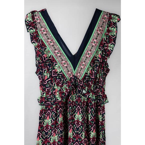 Suzanne Betro Size Small Dress Maxi Ruffled Trim V-neck Bohemian NWT - Picture 3 of 8